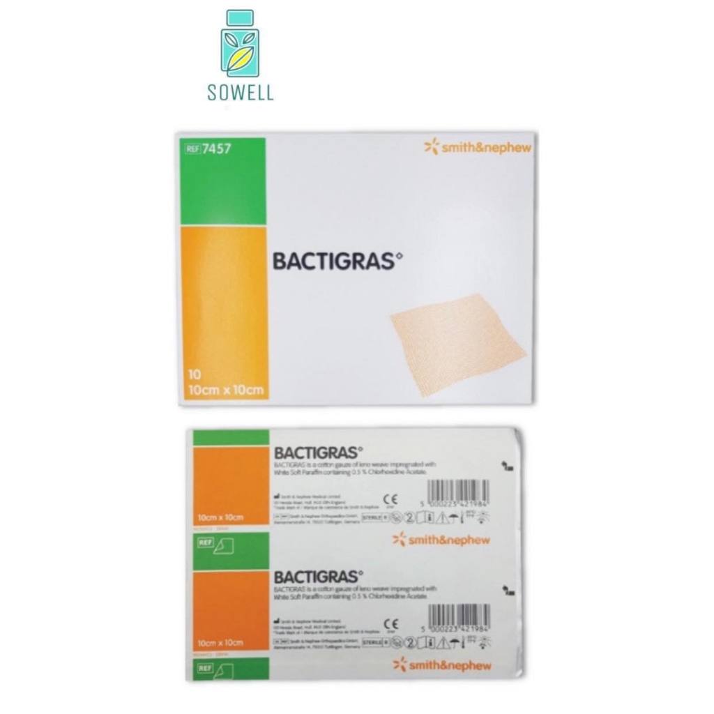 Bactigras ผลิตภัณฑ์ทาแผลที่ใช้ในการดูแลแผล ขนาด 10 X 10 ซม. บรรจุ 10 ชิ้น (1กล่อง)