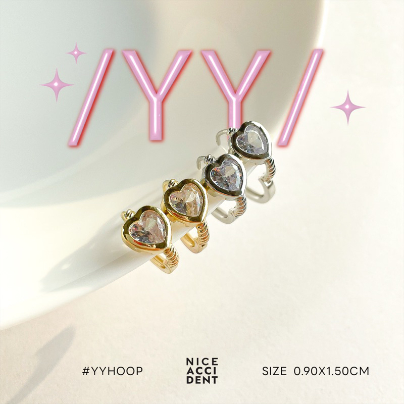 Nice Accident YY Hoop Earrings Clear gems Heart | ต่างหูห่วง ประดับคริสตัลรูปหัวใจ