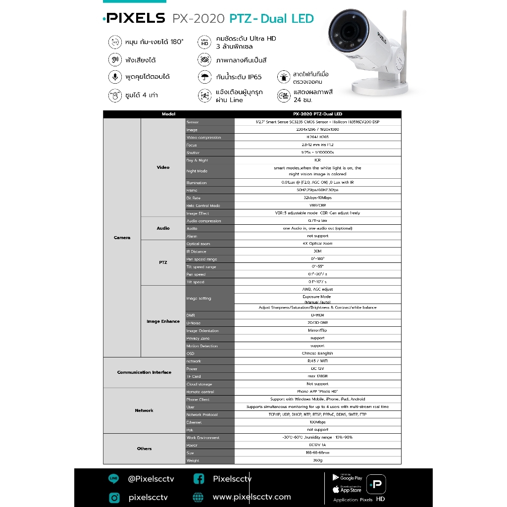 (เฉพาะลูกค้าที่ซื้อชุด X- series ผ่าน Shopee ของร้านเท่านั้น) PTZ PX-2020 All New 3.0 MP 1CH กล้องไร้สายสัญญาณ 3 ล้าน