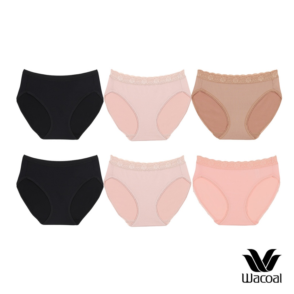 Wacoal Surprise Panty กางเกงในใส่สบายวาโก้ รูปแบบ Bikini ขอบลูกไม้ เซ็ท 6 ชิ้น รุ่น WU1C35/WU1T35 คล