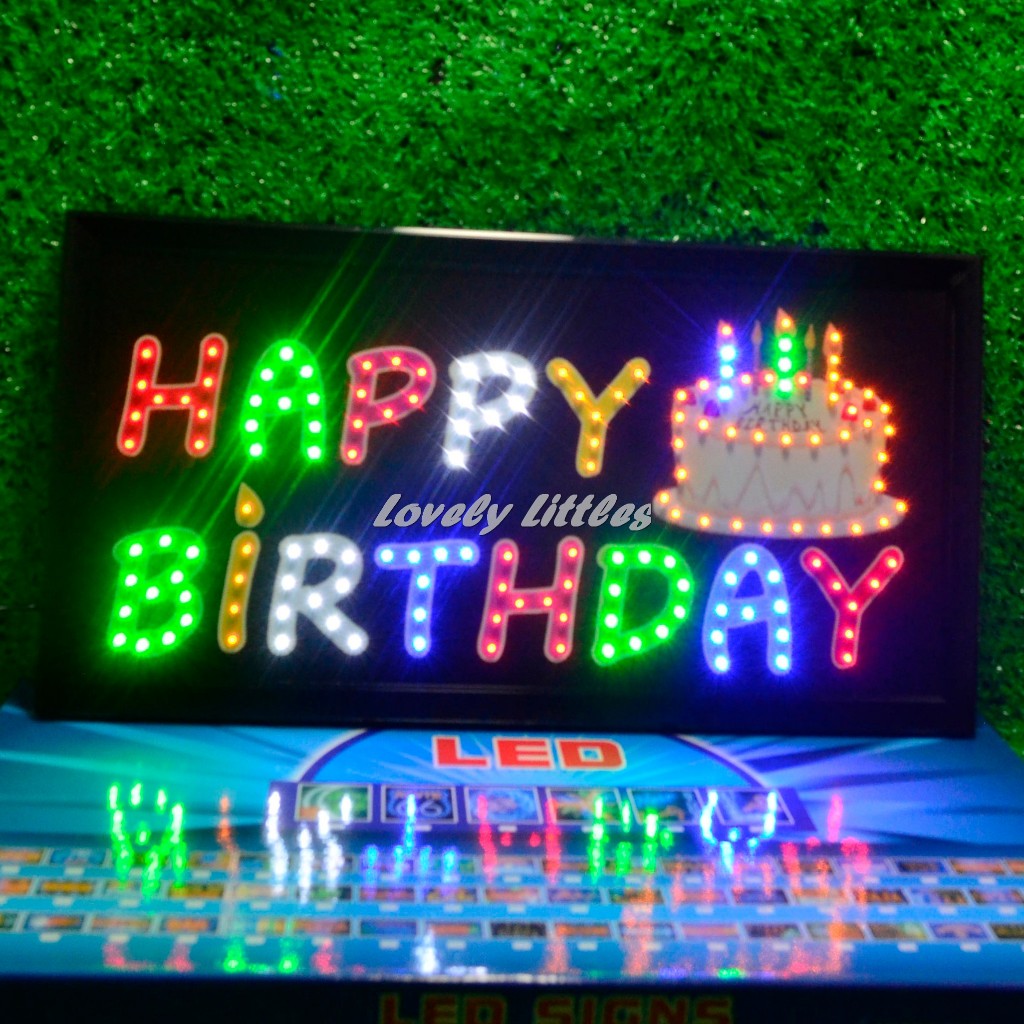 ป้ายไฟLED ไฟตัวอักษร ไฟวิ่ง ไฟหน้าร้าน"ป้ายไฟ HAPPY BIRTHDAY"แบบเสียบปลั๊กไฟ ไฟตกเเต่งร้าน รับทำป้าย