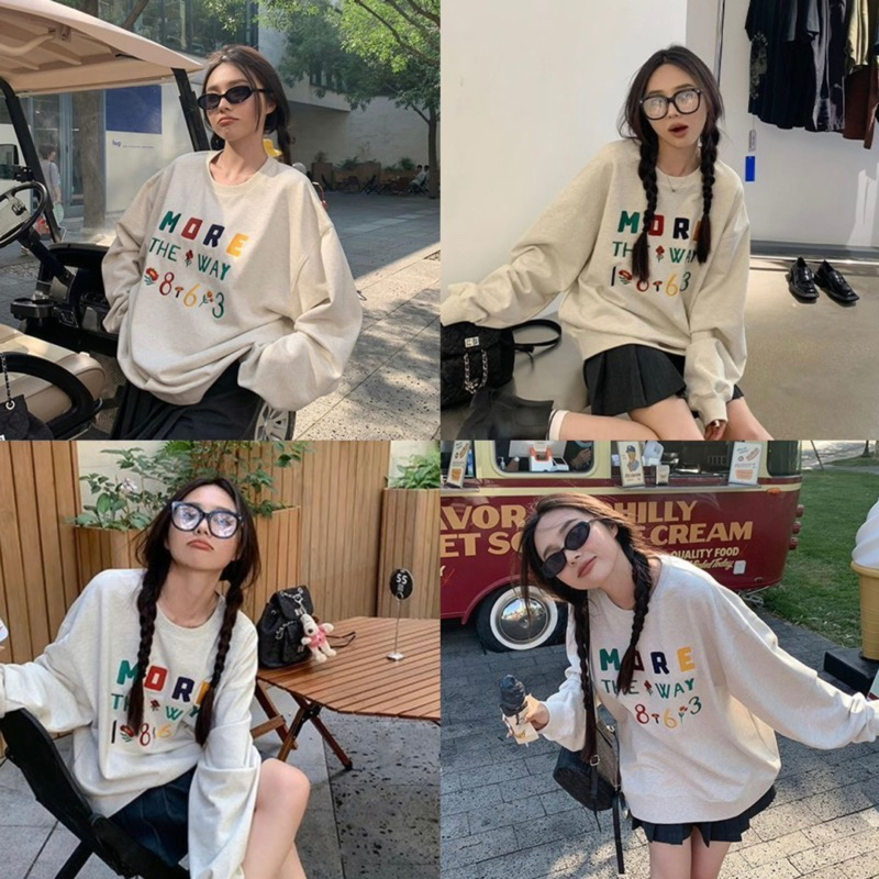 Smart พร้อมส่ง เสื้อสเวตเตอร์ สกรีนลาย MORE THE WAY 1863 ผ้าคอตตอนบางเบาใส่แล้วน่ารักมากก 1863