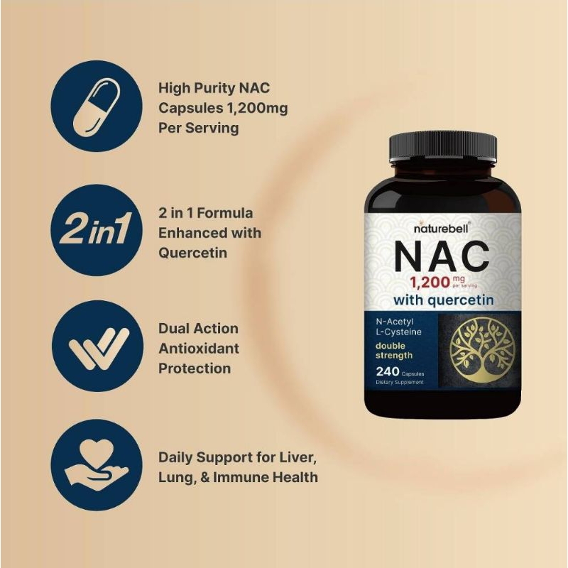 💥พร้อมส่ง💥NAC Supplement with Quercetin 1200 mg, 240 แคปซูล