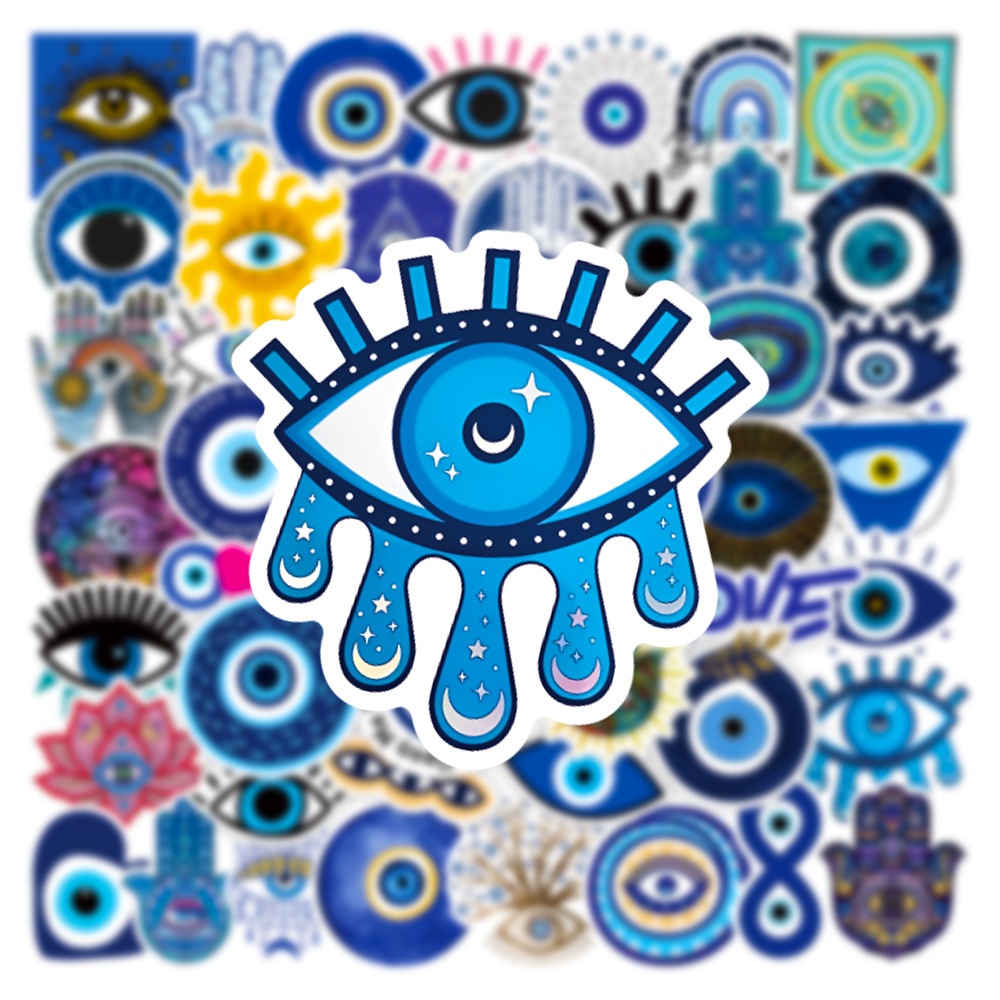พร้อมส่ง Blue eyes sticker Halloween ความชั่วร้าย ผ้าขี้ริ้ว ดวงตา กราฟฟิตี้ สติกเกอร์กันน้ำรูปแบบที่แตกต่ 50ชิ้น