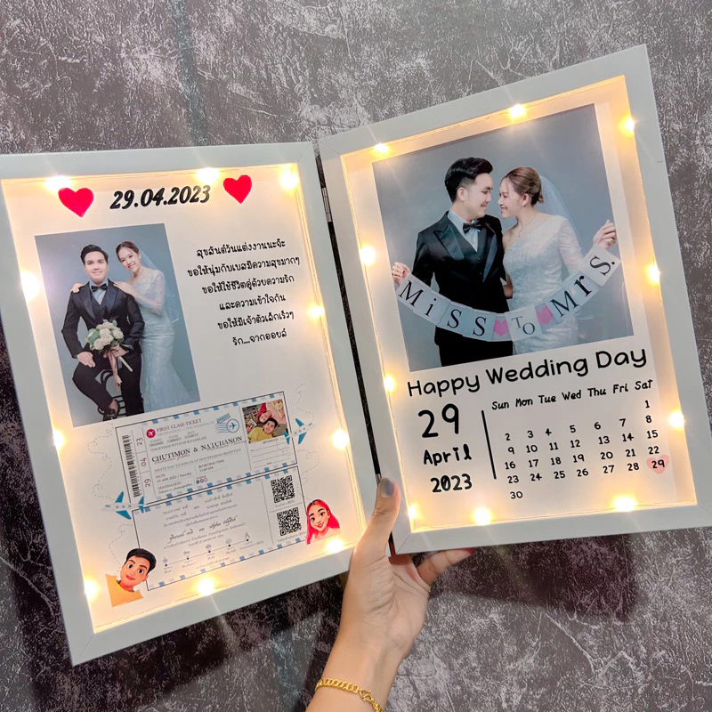 (พร้อมส่งจัดส่งถึงไวกว่าที่แจ้งในระบบ)กรอบพับ กรอบบานคู่โฟม+ไฟ กรอบรูปคู่ กรอบเขย่า กรอบบานพับโฟม มีไฟ 4x6/5x7/6x8/A4🎁