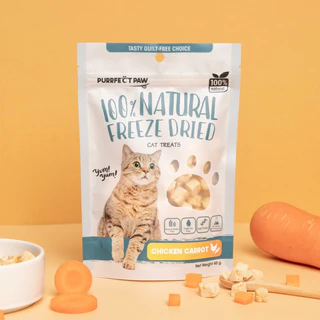 🐾 Purrfect Paw ขนมแมว อกไก่ผสมแครอทฟรีซดราย 100%(6 ซอง) ดีต่อสุขภาพ บำรุงขน ไม่เค็ม