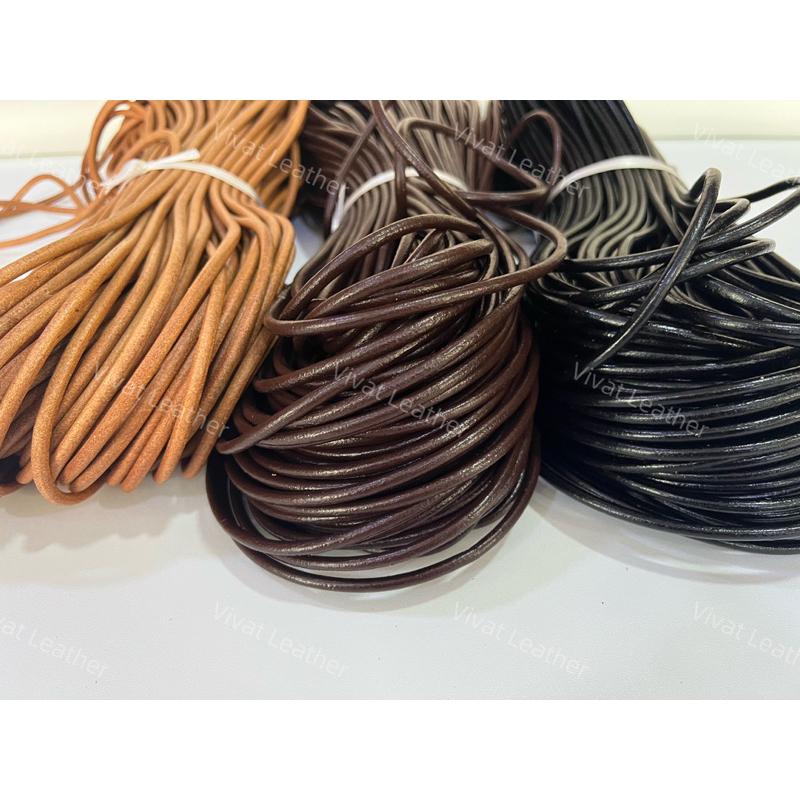 แบ่งขายขั้นต่ำ 1 หลา เชือกหนังเส้นกลม ขนาด 1 มม. 1.5 มม. 2 มม. 3 มม. 4 มม. 5 มม. 3 สี ธรรมชาติ น้ำตาล ดำ (Leather Cord)