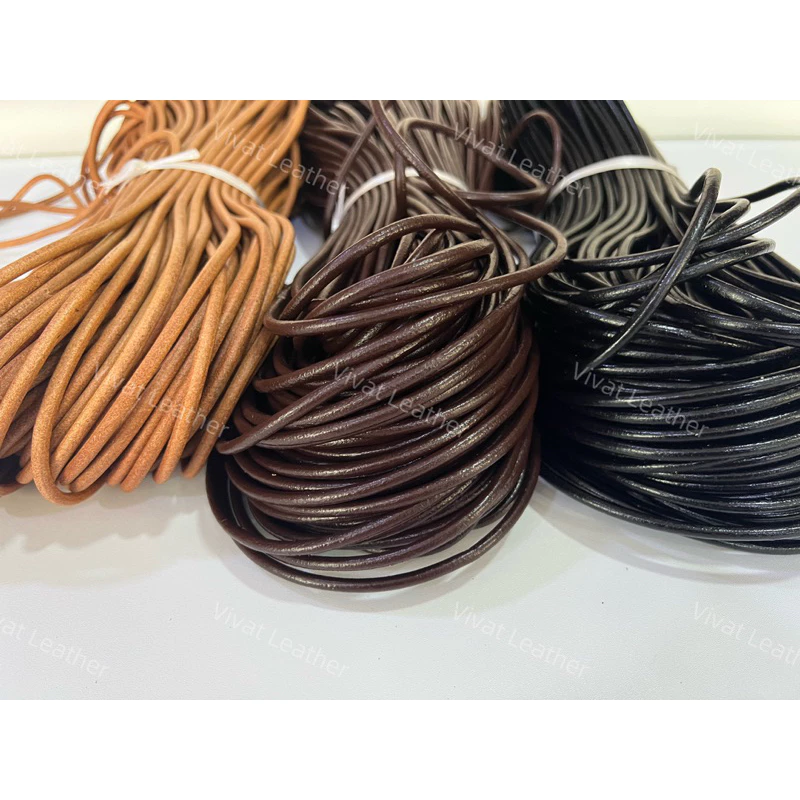 แบ่งขายขั้นต่ำ 1 หลา เชือกหนังเส้นกลม ขนาด 1 มม. 1.5 มม. 2 มม. 3 มม. 4 มม. 5 มม. 3 สี ธรรมชาติ น้ำตาล ดำ (Leather Cord)