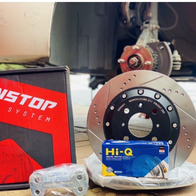 จานขยาย จานเบรค เจาะรู เซาะร่อง RUNSTOP ตรงรุ่น Nissan March almera 285mm oversize disc brake kit