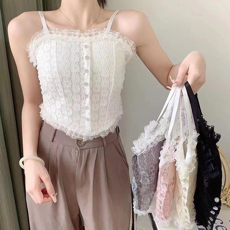 เสื้อสายเดี่ยวลูกไม้ รุ่น B-046 สม็อกหลัง ผ้ายืดได้ ลูกไม้ไม่คัน มีฟองน้ำในตัว ระบาบอากาศได้ดี พร้อมส่ง