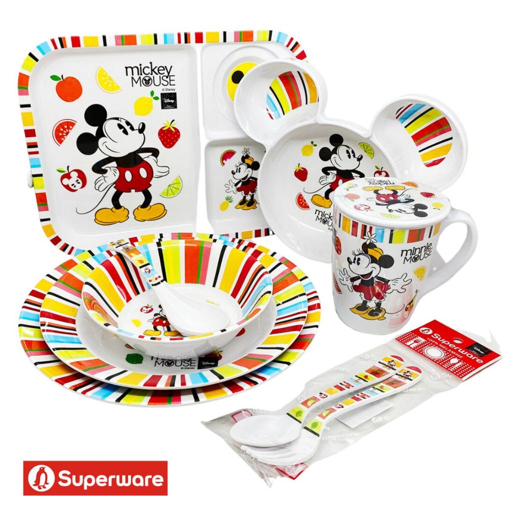 มิกกี้ ซัมเมอร์ฟัน จานข้าว แก้วน้ำ ถาดหลุม เมลามีน Disney Mickey ศรีไทยซุปเปอร์แวร์ Superware [ขายเป็นชิ้น]