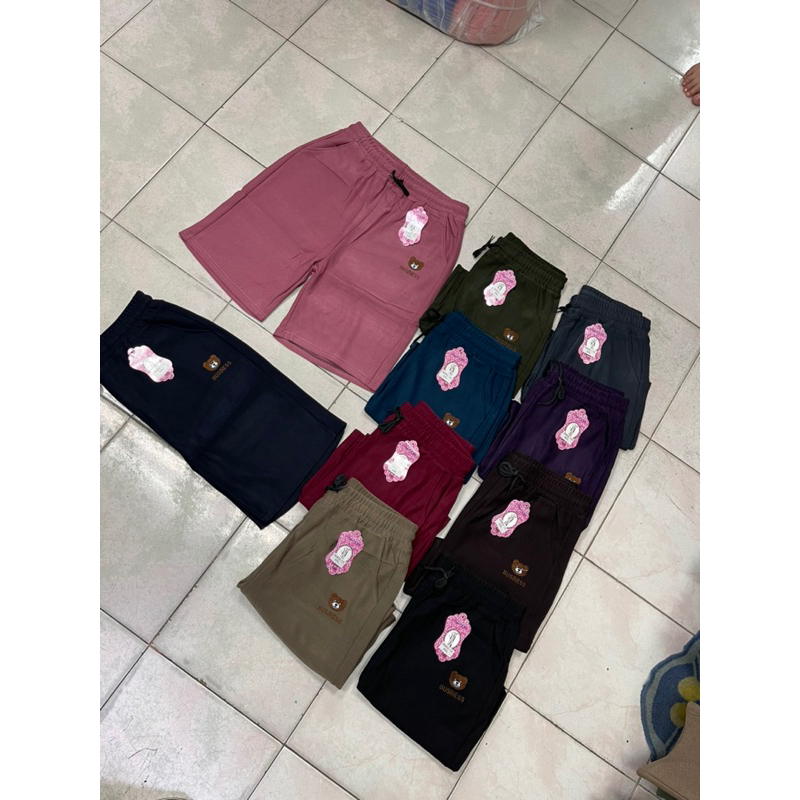 กางเกงขาสั้นผ้ายืดเกาหลีลายปักหมีเนื้อผ้ายืดตามตัวใส่สบายเอวมีเชือกผูกใช้งานได้จริงกระเป๋า2ข้าง - รูปที่ 5