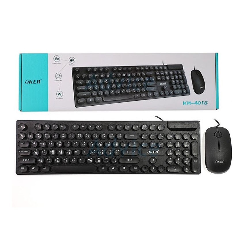 OKER Keyboard+Mouse แบบสาย USB รุ่น KM-4018 แป้นไทย/อังกฤษ