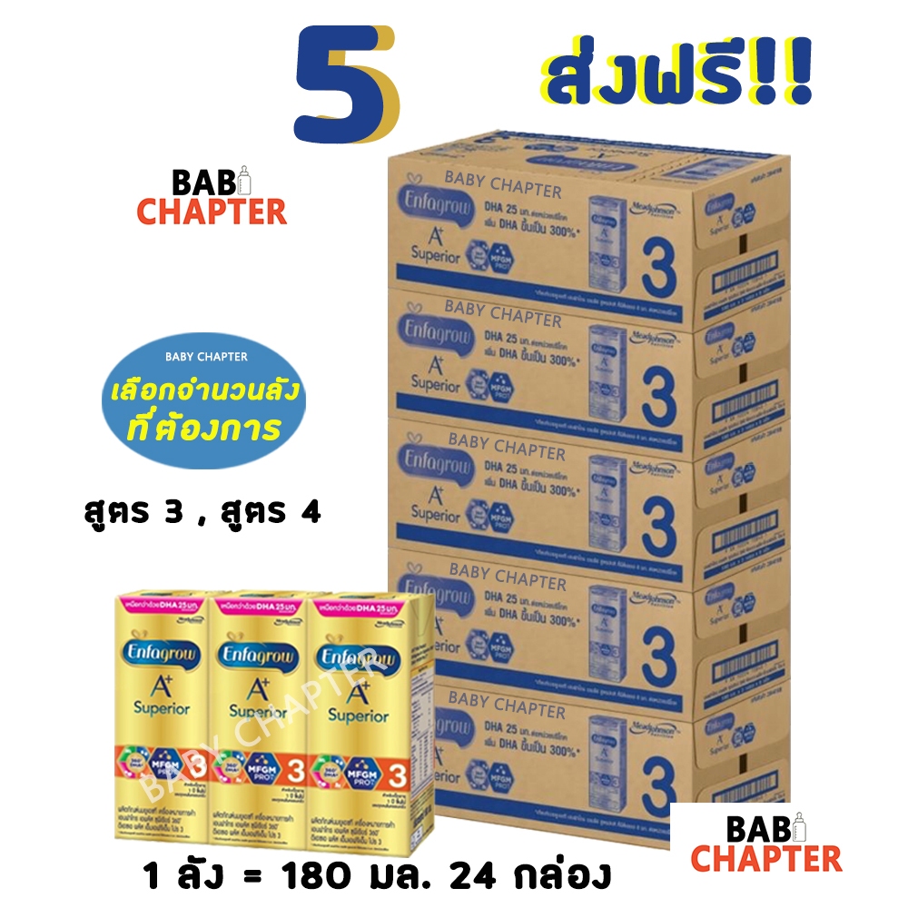 5 ส่งฟรี! Enfagrow A+ Superior สูตร 3 เอนฟาโกร เอพลัส ซุพีเรียร์ 360 กล่องสีทอง 180 มล 24 กล่อง นม น