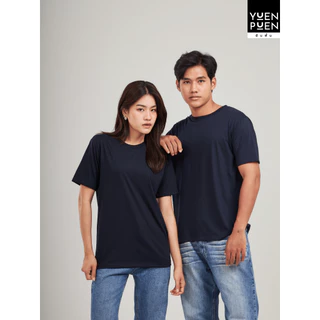 YuenPuen เสื้อยืดคอกลม สีกรมท่า ยืนพื้น ไม่ยืด ไม่ย้วย ไม่ต้องรีด สีพื้น เนื้อผ้านุ่มใส่สบาย