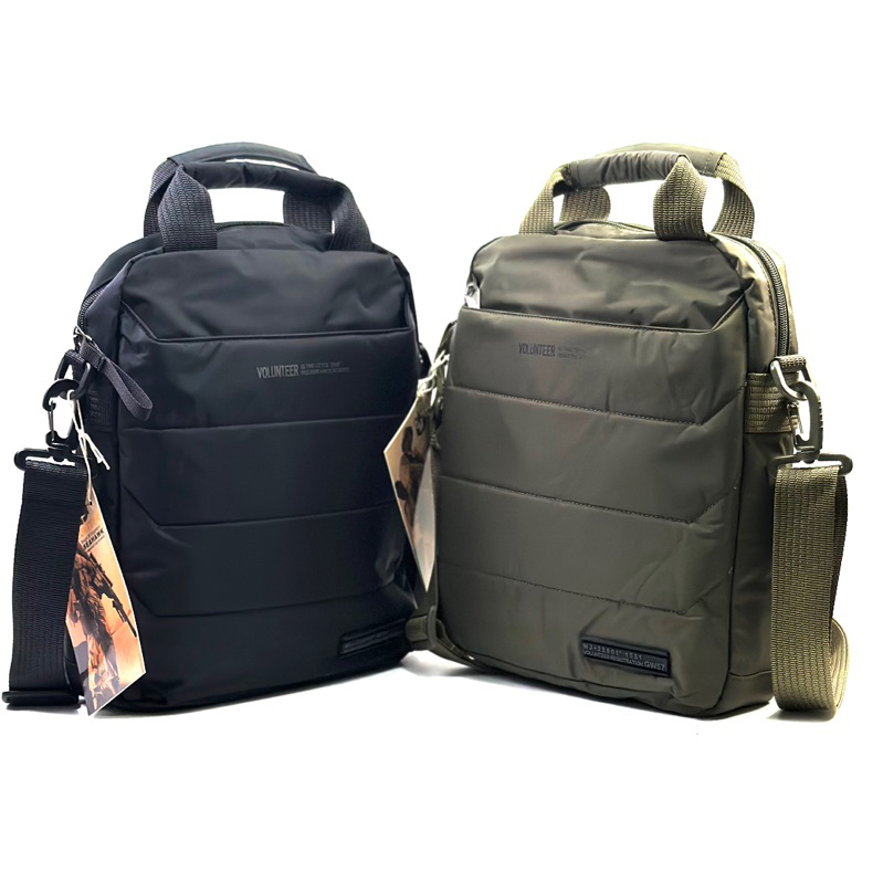 Chainatown Leather กระเป๋าผ้าสะพาย Volunteer สีดำ-เขียว2หูหิ้วขนาดA4 IPADแนวตั้ง