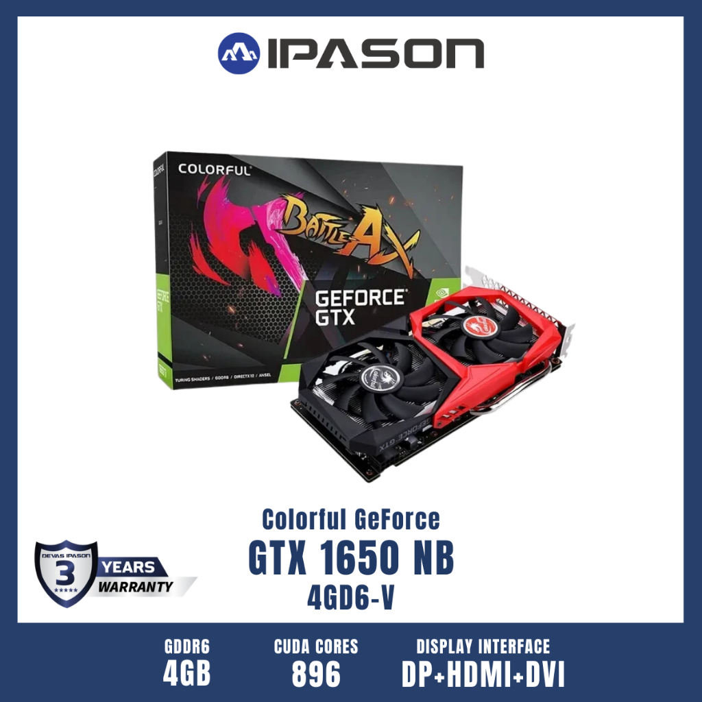 COLORFUL GPU การ์ดจอ การ์ดแสดงผล รุ่น GeForce GTX 1650 NB 4GD6-V (4GB) คอมพิวเตอร์ เล่นเกม รับประกัน 3 ปี โดย IPASON