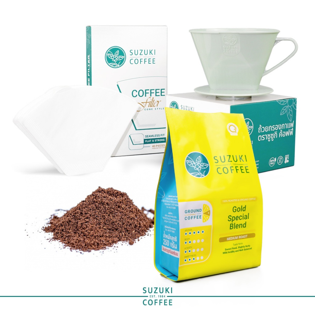 SUZUKI COFFEE ชุดเริ่มต้นการชงกาแฟคั่วบด Drip Coffee (เข้มระดับ 3)