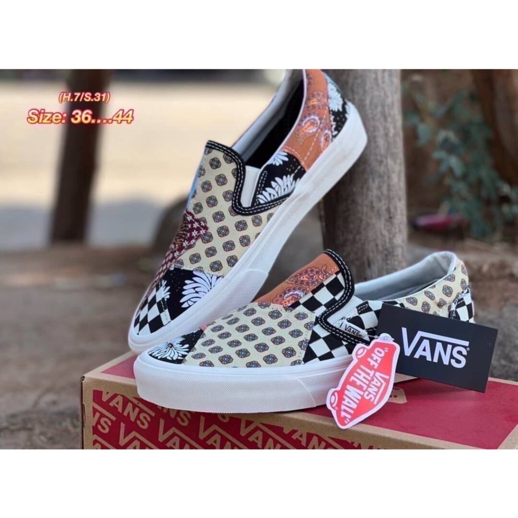 New รองเท้าผ้าใบ Van Slip On Tiger Patchwork (36-44EU)ทำจากผ้าแคนวาส ลายกราฟฟิก มีกล่อง+ใบเซ็ท พร้อมส่ง H7A013