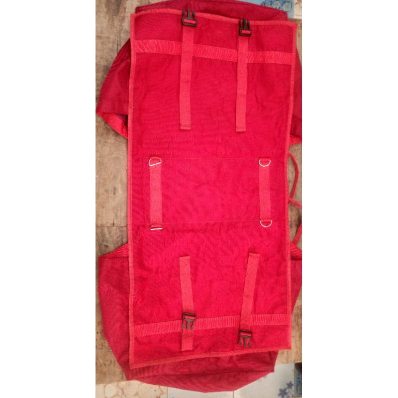 กระเป๋าพ่วงข้างมอเตอร์ไซค์ มือสอง สีแดง ผ้าหนา มีฝาปิด ถ่ายจากสินค้าจริง พร้อมส่ง