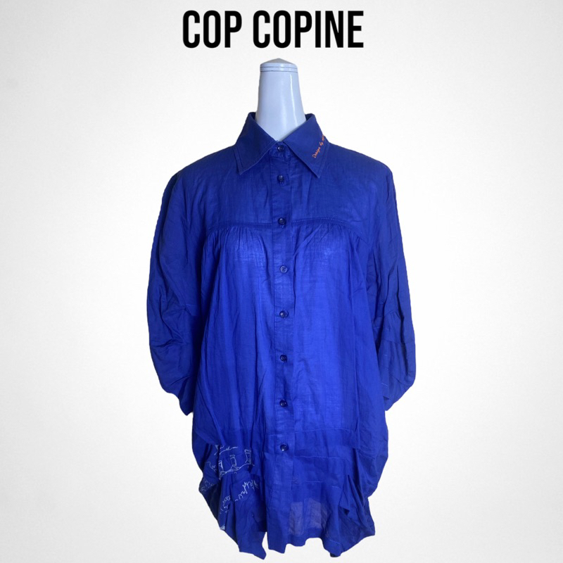 Cop Copine เสื้อคอปกทรงยาวสีน้ำเงิน