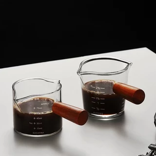 แก้วตวง กาแฟ ด้ามไม้ สองปากเท แก้วช็อต 75 มิลลิลิตร