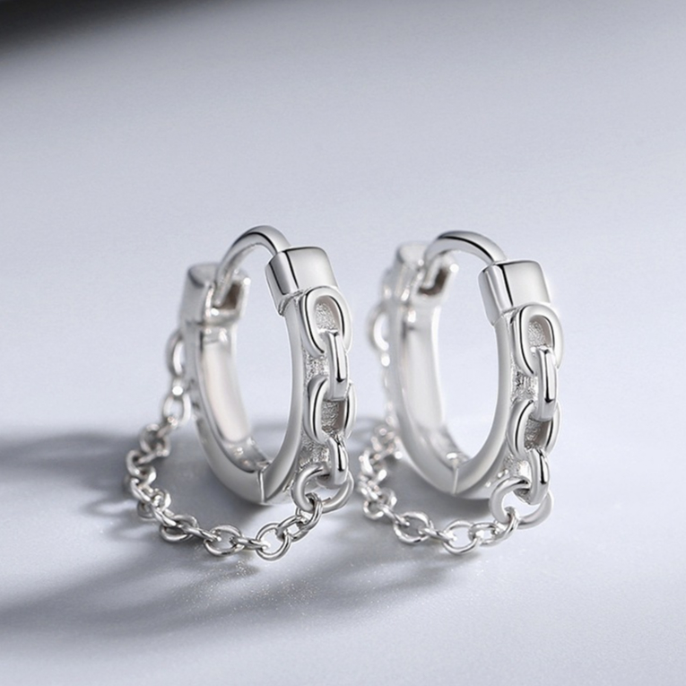 Suwann.na ต่างหูห่วง ต่างหูเงินแท้ ห่วงโซ่ห้อย