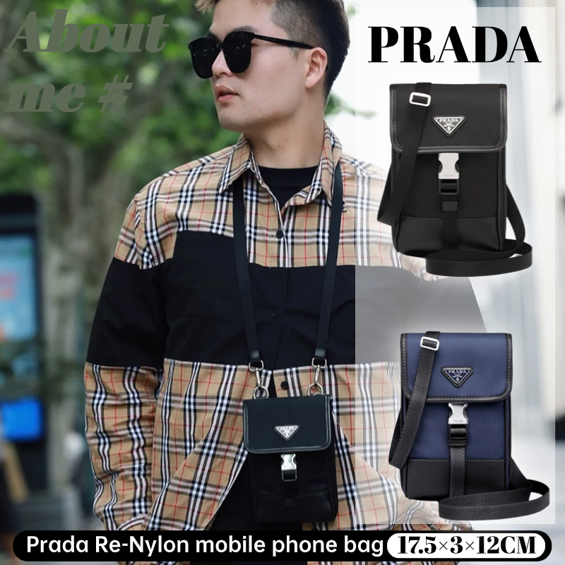 ปราด้า Prada Re-Nylon Vertical Cell Phone Bag Men's