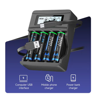 Palo แบบชาร์จใหม่ได้ 1.5V AA/AAA แบตเตอรี่ลิเธียม ถ่านชาร์จ เครื่องชาร์จแบตเตอรี่