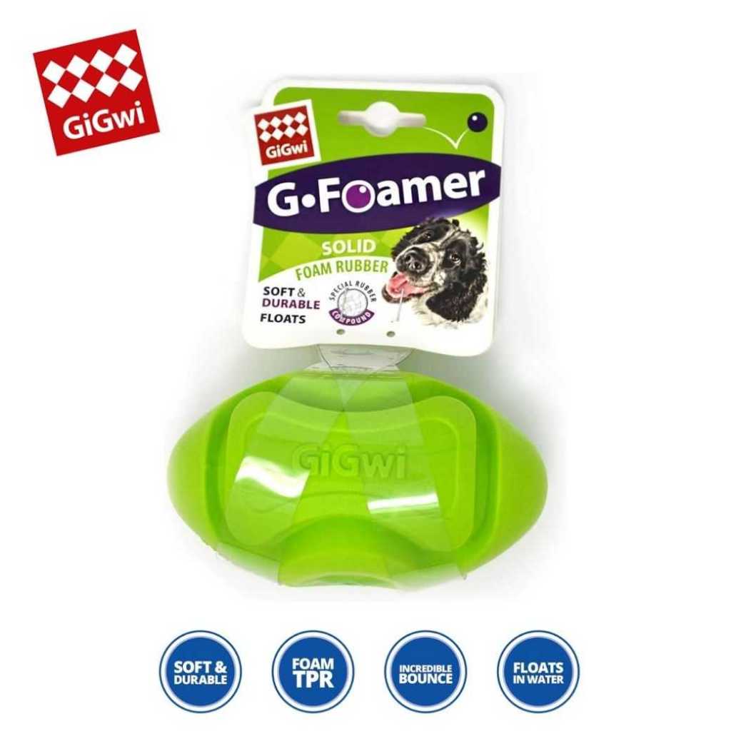 ของเล่นลูกรักบี้สำหรับสุนัข ของ GiGwi รุ่น Foamer Rubber Rugby Dog Ball Soft Floating สินค้านำเข้าโดยร้าน Goodie Dogs
