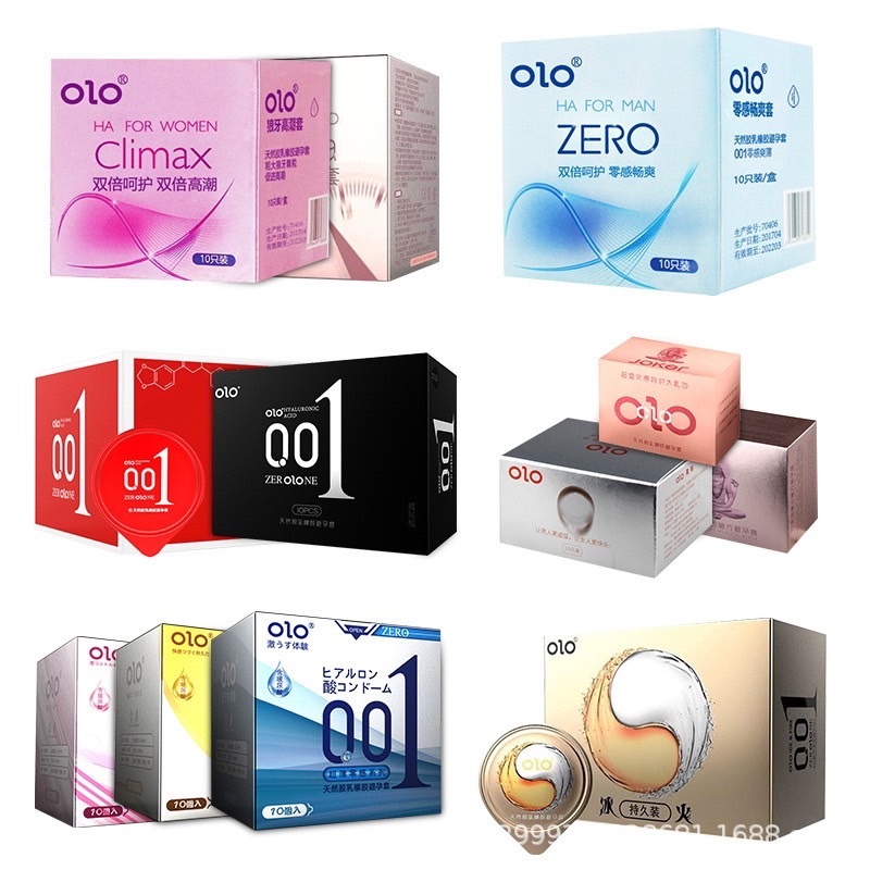 OLO 001 Condoms 50-52-54mm 10pcs ถุงยางอนามัย ถุงยาง (10ชิ้น/1กล่อง) แบบบาง บาง 0.01 มิล