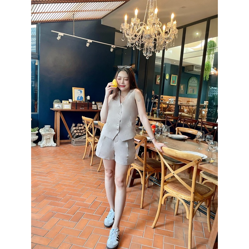 Cicishop(5102)ชุด Set เสื้อกั๊กแขนกุด+กางเกงขาสั้น ผ้าดีใส่สบาย ลุคสาวเท่ห์ควรมี ราคา ถูกที่สุด ดีลบีเคเค แกลเลอรีภาพที่ 7