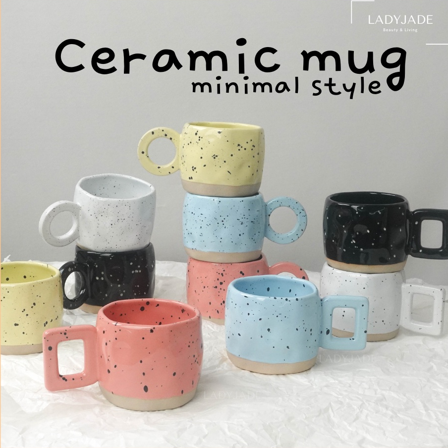 แก้วกาแฟทรงเบี้ยวอ้วน มัคเซรามิก สีสันสดใส สไตล์มินิมอลเกาหลี เข้าไมโครเวฟได้