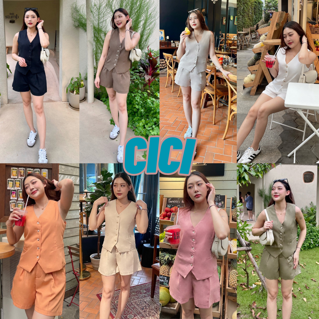 Cici(NO.5102)ชุด Set เสื้อกั๊กแขนกุด+กางเกงขาสั้น ผ้าดีใส่สบาย ลุคสาวเท่ห์ควรมี