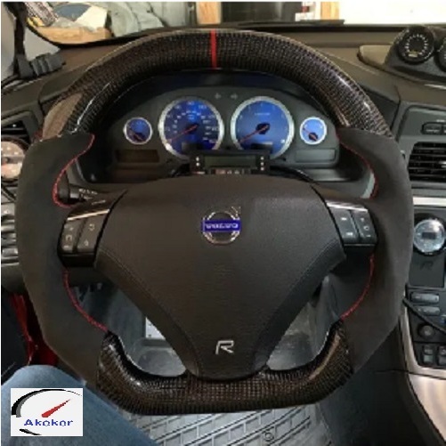 Customized Alcantrara Volvo Steering Wheel Real Cabon Racing for S60 V70 S60R V70R P2 RED Label