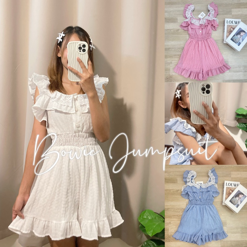 Wendystore182 (Bowie Jumpsuit) งานจั้มกางเกงแต่งลูกไม้