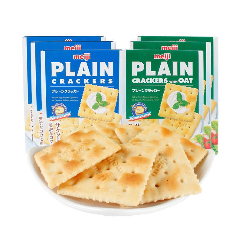 Meji plain crackers with oat 104g. แครกเกอร์นำเข้าจากญี่ปุ่น 2แบบ