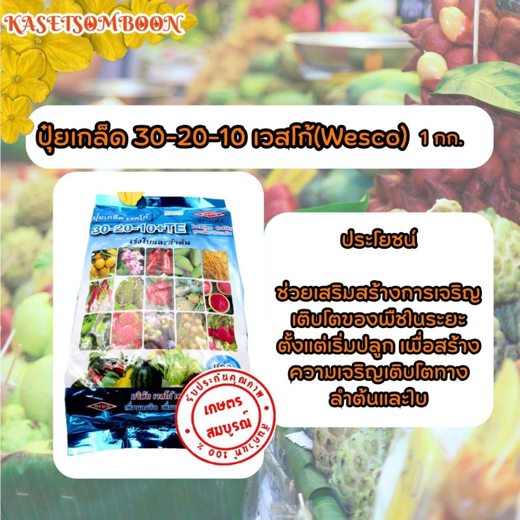 ปุ๋ยเกล็ด 30-20-10 +TE เวสโก้(wesco)  1 กก. สูตรเสมอ เร่งต้น เร่งใบ เร่งดอก บำรุงผล  เพิ่มความแข็งแรงทั่วลำต้น (ปุ๋ยเกร็