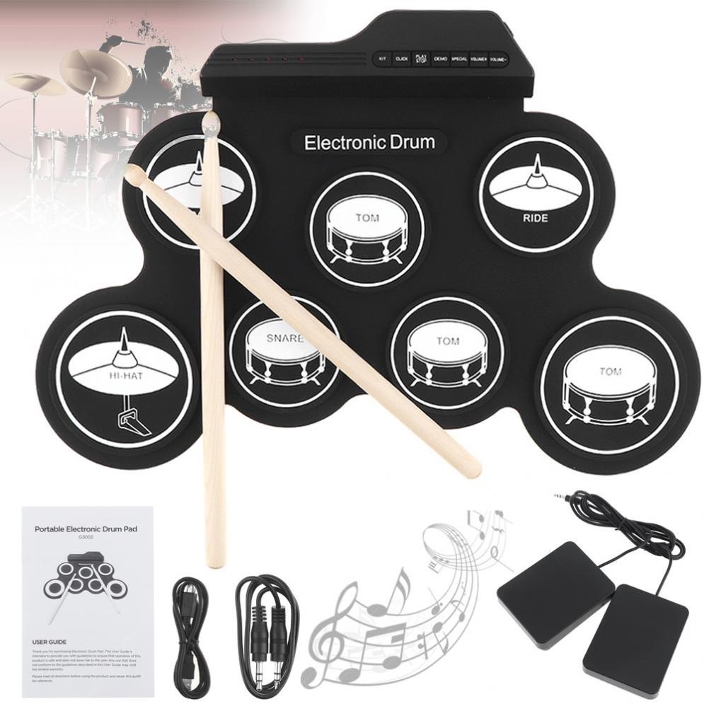 กลองชุด กลองไฟฟ้า กลองชุด 7 ชิ้น Electric Drum Pad Kit Digital Drum ทำจากซิลิโคนคุณภาพดี ขนาดบางพกพาได้ง่าย กลองซิลิโคน