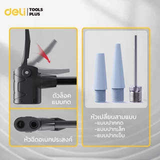 Deli ที่สูบลมจักรยาน สูบลมแรงดันสูง ที่สูบลมมอเตอร์ไซค์ 130mm มีมาตรวัด ไม่เด้งกลับเมื่อปั๊ม Air Pump