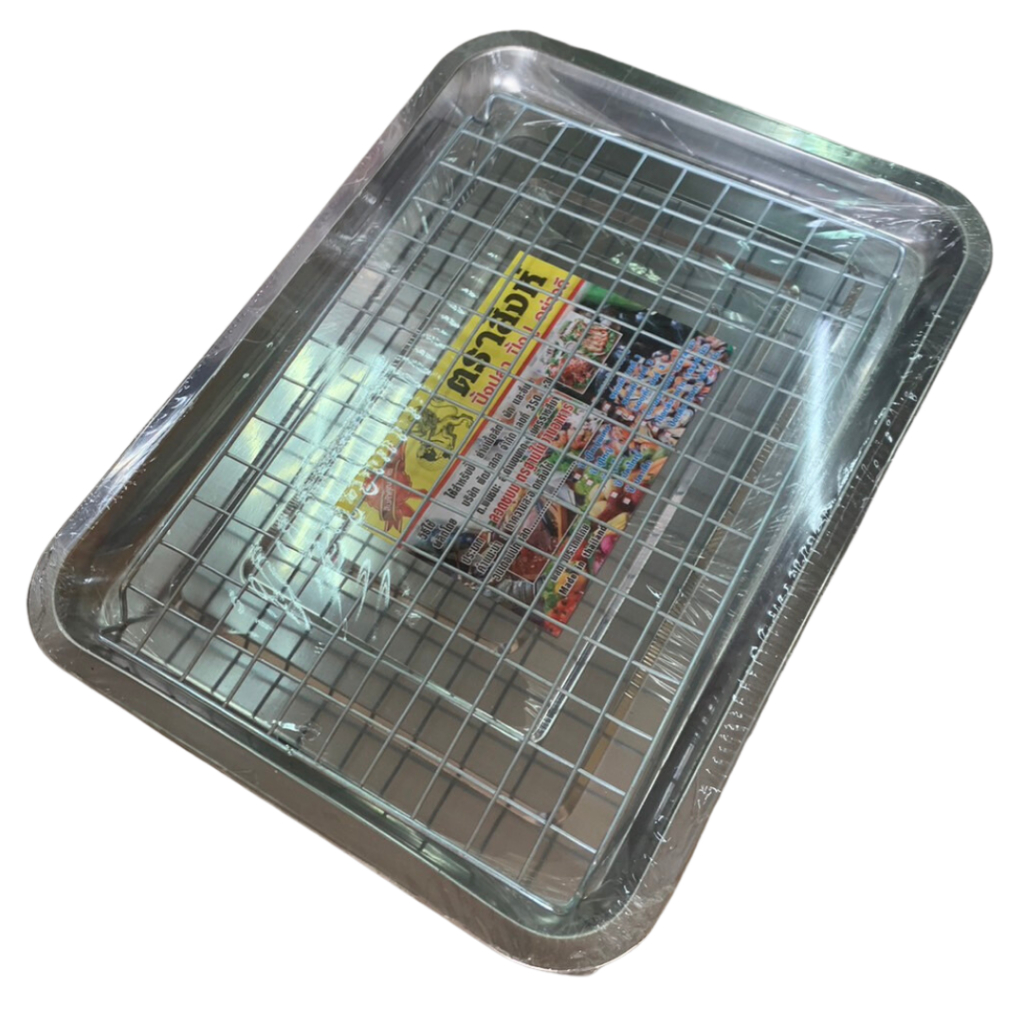 TeleCorsa ชุดถาดพร้อมตะแกรงสแตนเลส ถาดสแตนเลส ตะแกรงสแตนเลส 35 cm รุ่น 35cm-stainless-steel-tray-00A