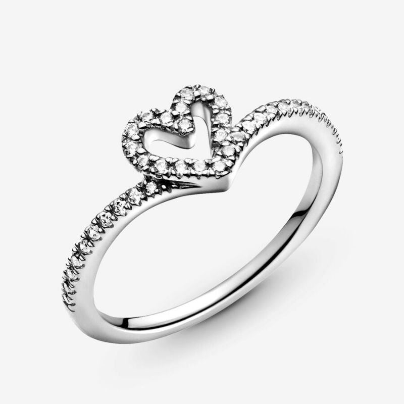 (พร้อมส่ง)*New*Pandora Sparkling Wishbone Heart Ring