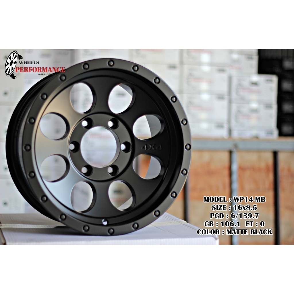 ล้อแม็กขอบ16  หยดน้ำ (4หรือ1วง) ลูกโม้ 16x8.5 6รู PCD 139.7  ET:0 CB106.1  สีดำทั้งวง PERFORMANCE รุ