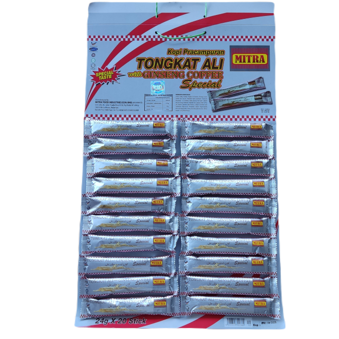 กาแฟมิตรา Mitra tongkat ali ginseng กาแฟสมุนไพรตงกัตอาลีและโสม แผง 20 ซอง