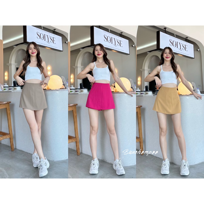 กระโปรงกางเกง ซิปข้าง (ผ้าพริ้วทิ้งตัว) สีพื้น งานน่ารัก มีหลายสีให้เลือก