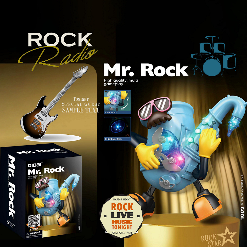 ของเล่นดนตรี Music Rock แซกโซโฟน เคลื่อนไหวได้ มีเสียงเพลง มีไฟ ดีไซน์สวยงาม (สินค้าพร้อมส่ง)