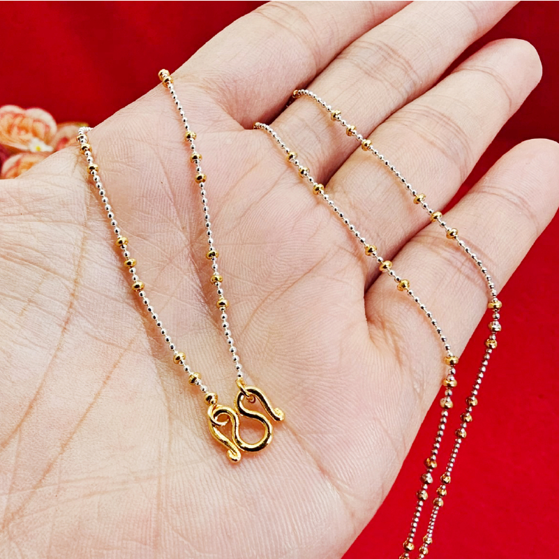 สร้อยคอสองกษัตริย์ลายไข่ปลาคั่น 3 เม็ด ความยาว 18 นิ้ว ชุบ2k ใส่อาบน้ำได้ ใส่ได้ทุกโอกาส ใส่ในชีวิตประจำวันได้