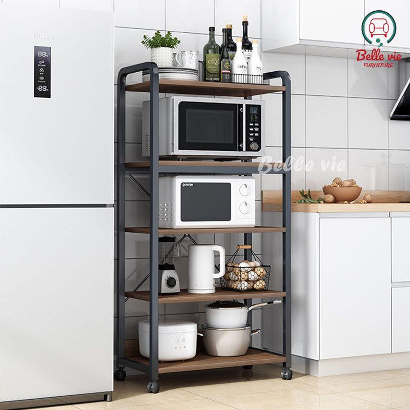 BV ชั้นวางของในครัว 3/4/5 ชั้น  ประหยัดพื้นที่ พร้อมหล้อเคลื่อนที่ แข็งแรง