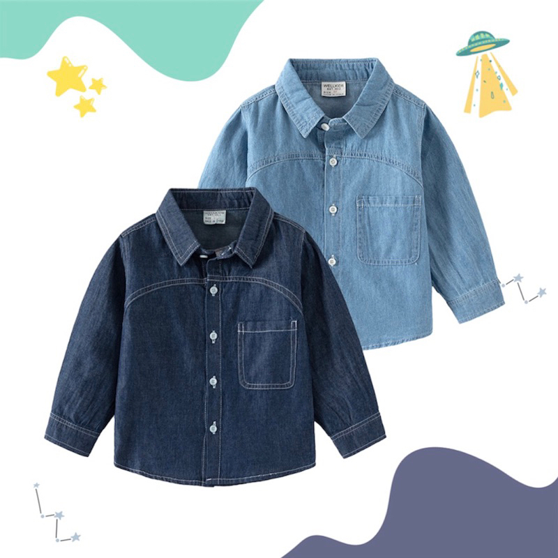 AB112 เสื้อเชิ๊ตเด็ก เสื้อยีนส์แขนยาว แฟชั่นเด็ก พร้อมส่งในไทย