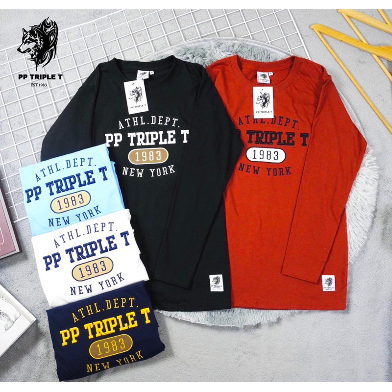 PPเสื้อแขนยาว PP TRIPLE T(วงรีทริปเปิ้ล).S-4xl หญิงชายใส่ได้  คอกลม